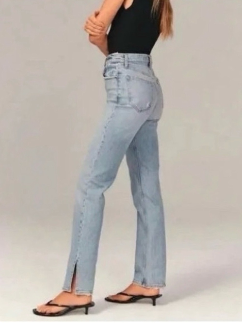 Abercrombie & Fitch Light Blue Straight-Leg Jeans with Ankle Slit, curve love